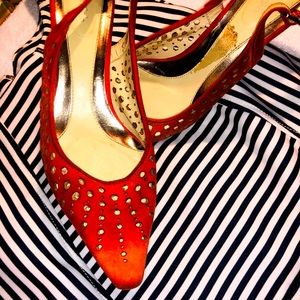 Calvin Klein  Orange Suede Scallop Sling Back Kittens